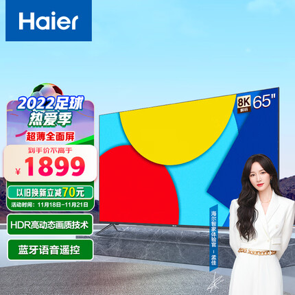 海尔 （Haier） LU65J71 65英寸超薄声控全面屏 4K超高清8K解码 平板液晶教育电视机2+16G 以旧换新
