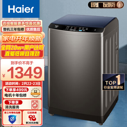 海尔（Haier) 波轮洗衣机全自动家电 以旧换新 脱水机内衣除螨 10公斤直驱变频 租房神器EB100B20Mate1