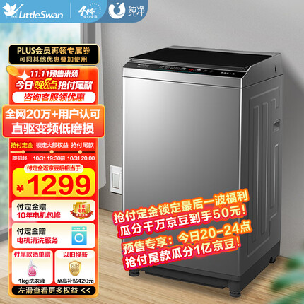小天鹅（LittleSwan）波轮洗衣机全自动 10公斤直驱变频 以旧换新 健康免清洗 一键脱水 除螨洗TB100V23DB