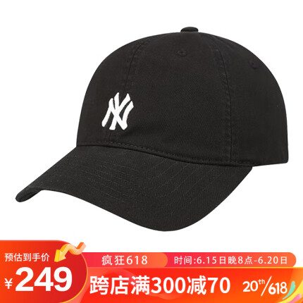 MLB帽子男女情侣款软顶棒球帽韩版潮流NY小标鸭舌帽CP77 黑色小白标