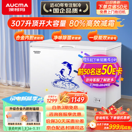 澳柯玛（AUCMA）307升低霜冰柜家用商用大容量冷藏柜冷冻柜转换 卧式冷柜冰箱雪糕柜一级能效以旧换新BC/BD-307HNE