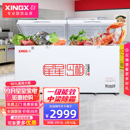 星星（XINGX） 601升 大型冰柜 商用节能冰柜 冷藏冷冻转换柜 大容量冷柜 顶开门 商用大柜 BD/BC-628GE
