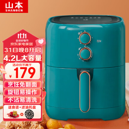 山本（SHANBEN）空气炸锅 4.2L大容量家用智能无油烟电炸锅薯条机多功能全自动煎炸锅大功率低脂无油烤箱易清洗 D16