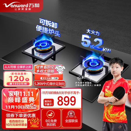 万和（Vanward） 燃气灶5.2kW大火力 天然气 家用台嵌可用天然气灶双灶嵌入式玻璃炉台 JZT-B9L745ZW(天然气)