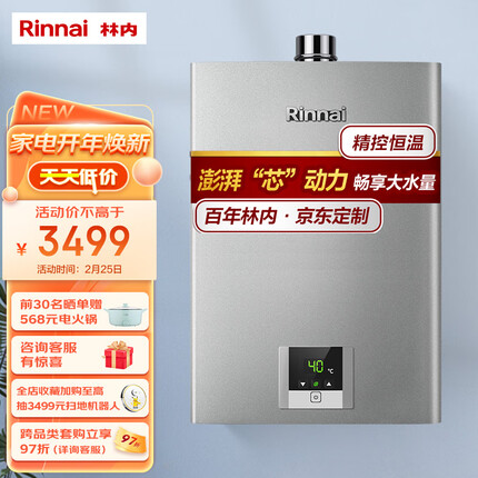 林内（Rinnai）16升燃气热水器 澎湃大水量 百年定制 芯动力系列RUS-16QD31（JSQ31-D31）京品家电