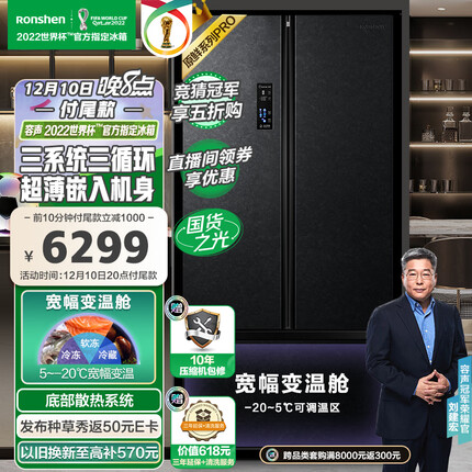 容声(Ronshen)【原鲜双净】536升T型对开门三开门超薄嵌入大容量家用智能冰箱三循环BCD-536WD16HPA宽幅变温