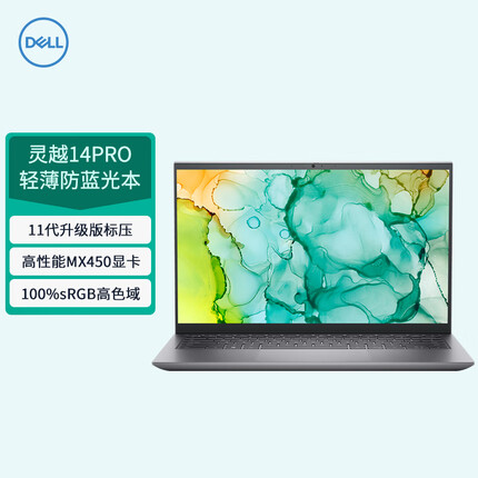 戴尔DELL灵越14Pro-5418 14英寸高色域防蓝光轻薄笔记本电脑(标压i5-11320H 16G 512G MX450 100%sRGB)银