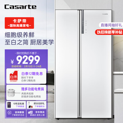 卡萨帝（Casarte）纯白系列643升对开双开门家用电冰箱一级变频玻璃面板超大容量皓月白色BCD-643WLCSS79W1U1