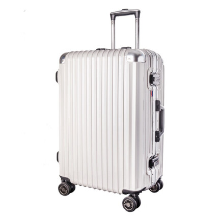 Ambassador大使拉杆箱20英寸万向轮PC镜面条纹行李箱登机铆钉铝框箱 米白色 29英寸超大容量