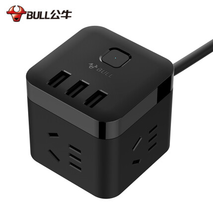 公牛(BULL) GN-U303H 魔方USB插座 插线板/插排/排插/接线板/拖线板 3USB接口+3插孔全长1.5米 黑色