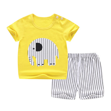 众嗨儿童短袖套装纯棉男女宝宝婴儿衣服韩版2020卡通印花两用裆童装 K020-短套黄象 73cm