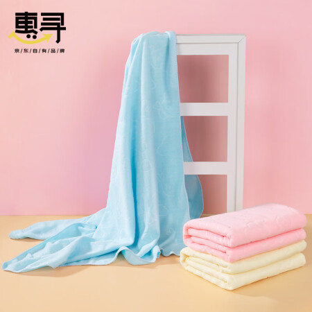 惠寻 浴巾 纤维纯色印花浴巾柔软吸水亲肤大浴巾 男女家用 70×140cm 蓝色