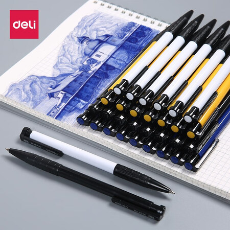 得力(deli)按动圆珠笔 蓝色伸缩原子笔0.7mm 商务办公用品 圆珠笔笔芯 6546 蓝色 单支装