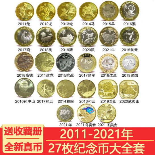 含泰山、冬奥27枚：2011~2021年 牛年生肖纪念币 10元面值