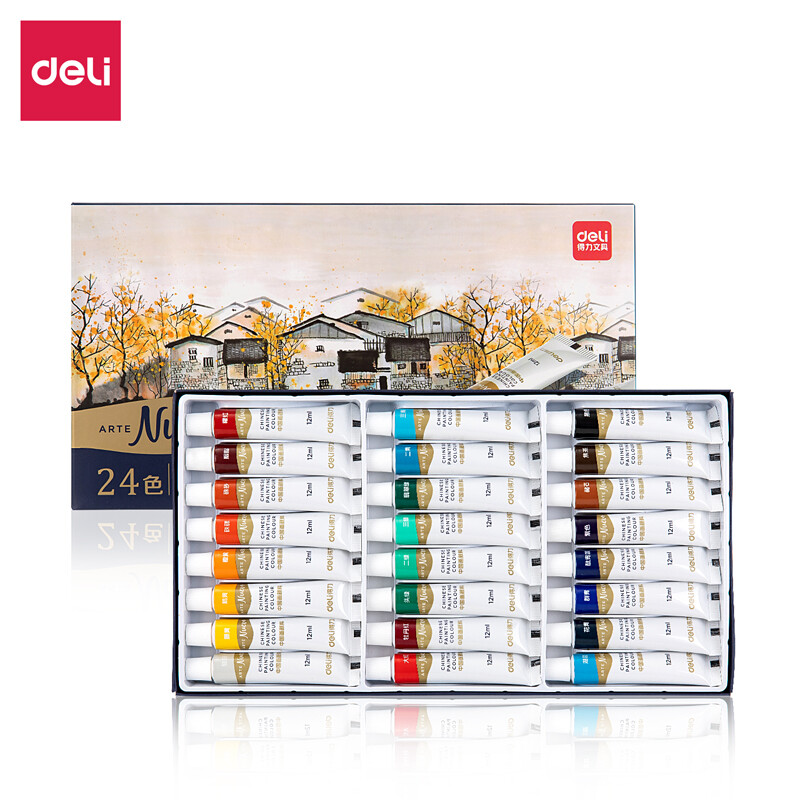 得力(deli)12色5ml中国画绘画颜料国画颜料 73865