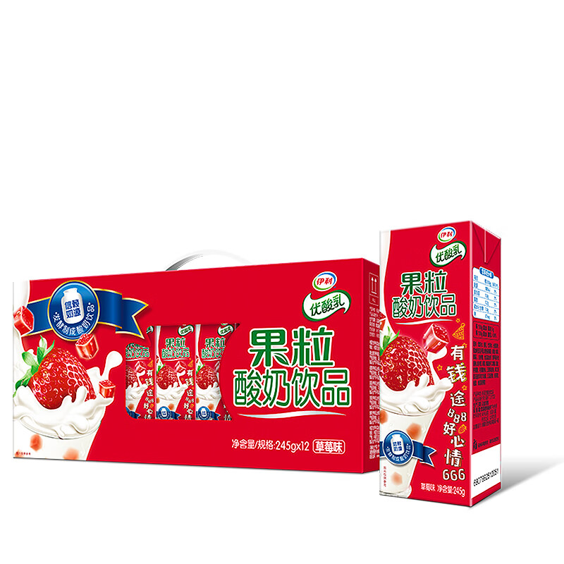 伊利 优酸乳果粒酸奶饮品草莓味245g*12盒