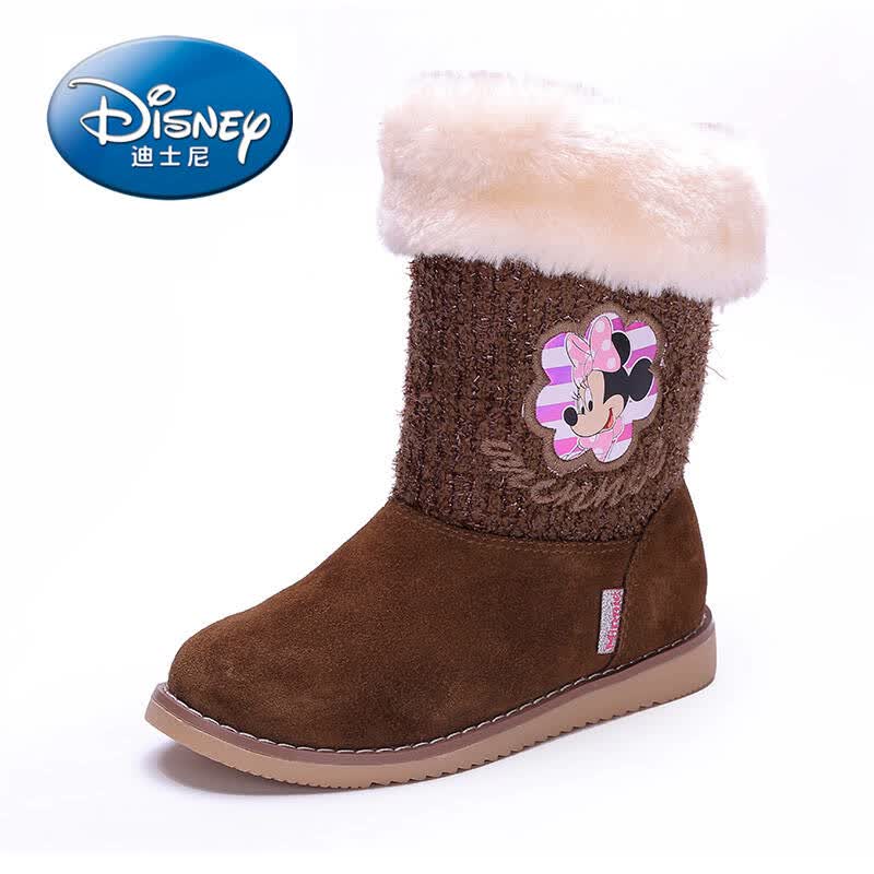 迪士尼(disney)米奇米妮2013冬季加厚绒毛耐磨保暖防滑女童靴子 啡色