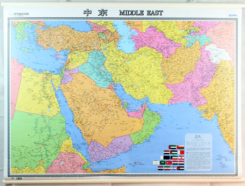 中东地图挂图 世界热点地区挂图 世界地图挂图 - 京东