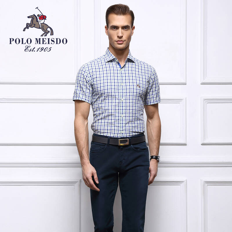 polo meisdo 英国保罗男装春装新款男士时尚休闲格子翻领修身衬衫 c13