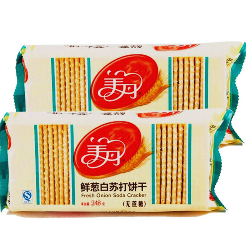 美丹白苏打饼干鲜葱味248g*4袋 无蔗糖 无糖食品