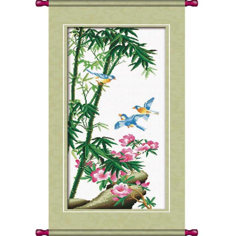爱度ks精准印花布十字绣四君子鸟语花香梅兰竹菊之一竹子竖版客厅系列