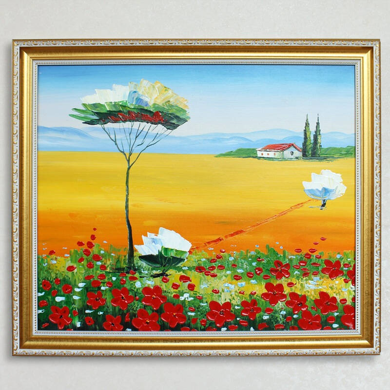 格丽油画 田园风光装饰风景画配金色画框58x68cm