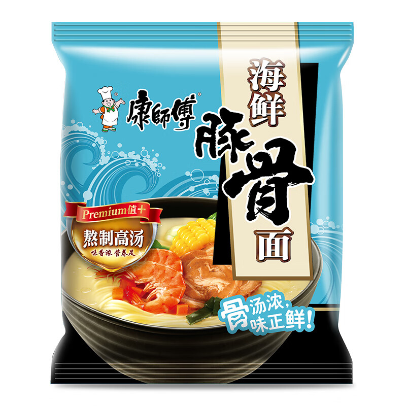 康师傅 方便面(ksf)熬制高汤 海鲜豚骨袋面 泡面五连包 *3个