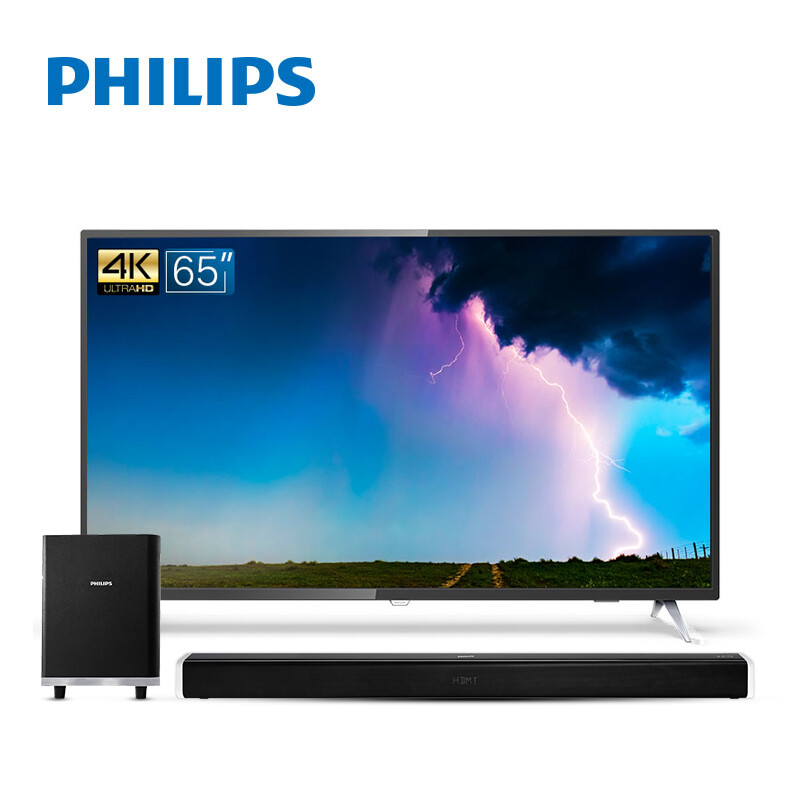 飞利浦（PHILIPS）电视音响套装二合一 65英寸人工智能2G+32G大内存电视65PUF7093/T3 +回音壁 CN-HTL2000/93