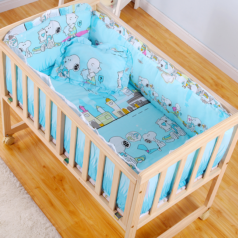 SWEETYBB全实木婴儿床摇床无油漆宝宝童床可变书桌 小床+五件套（颜色备注）+赠品