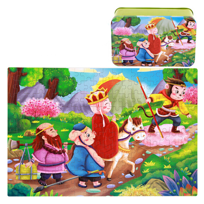 木质拼图200片铁盒儿童拼图益智互动早教立体拼插拼板3-6岁速翔玩具