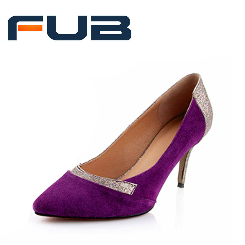 FUB春秋女士皮鞋高跟尖头浅口单鞋女细跟韩版