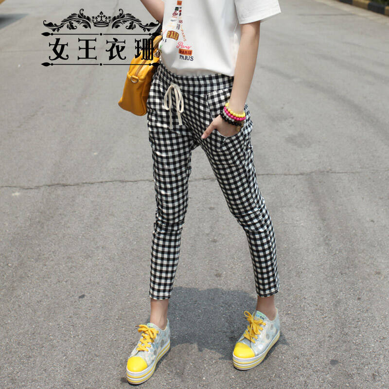 女王衣珊2014夏季新款女装显瘦竖条纹哈伦裤