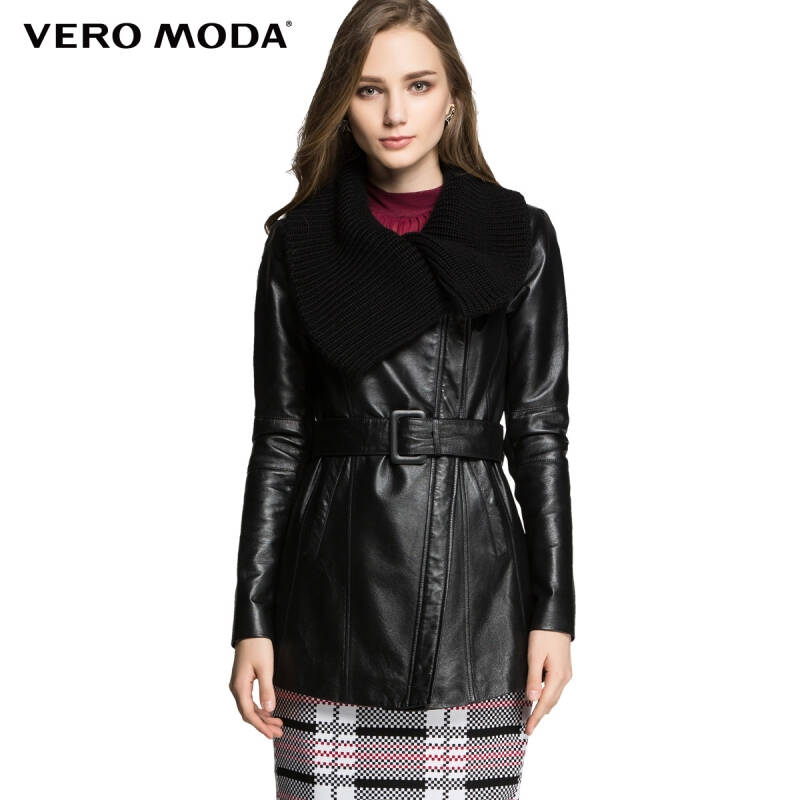 Vero Moda猪皮面料羊毛针织围巾领垫肩修身七