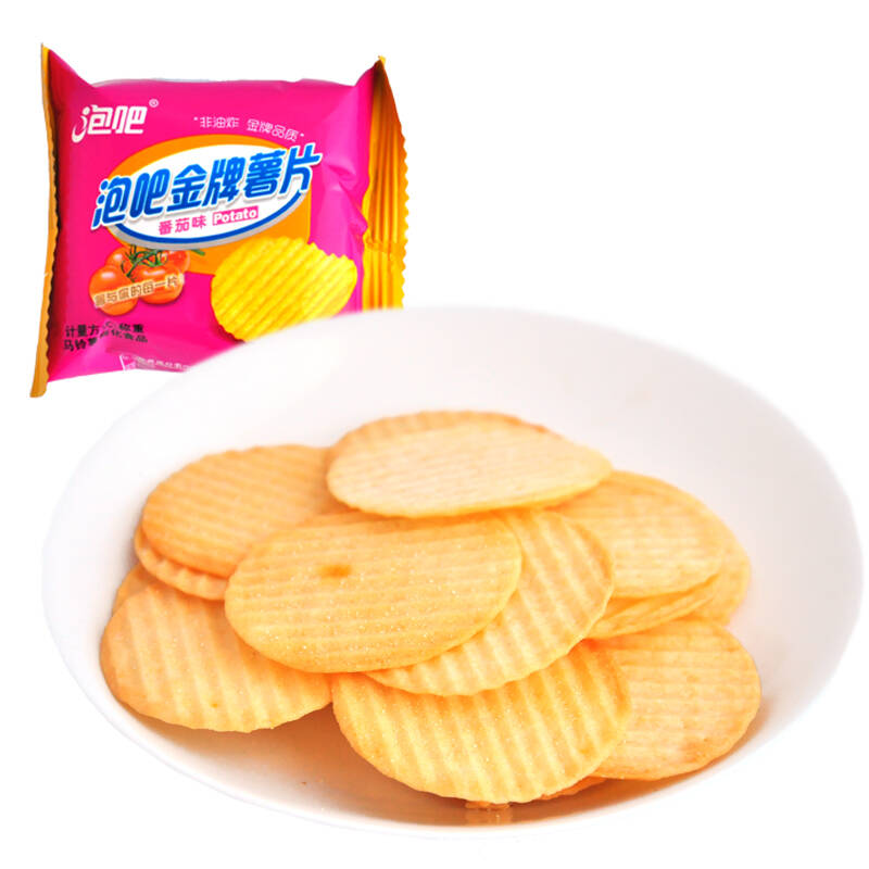 泡吧金牌薯片番茄味整箱5斤 非油炸营养美味休闲零食食品点心小吃