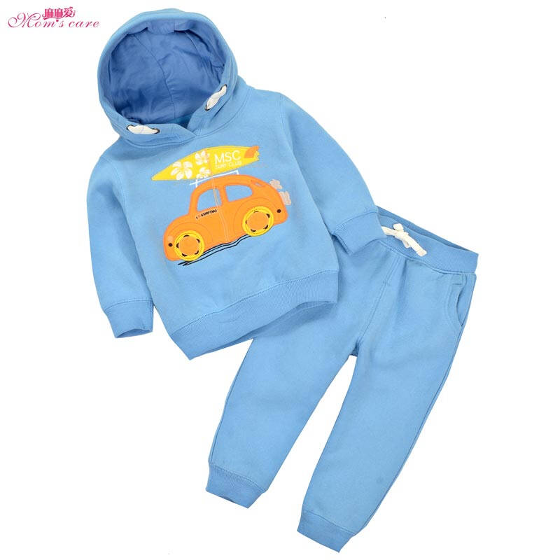 momscare冬装新款 儿童带帽运动卫衣套装 加