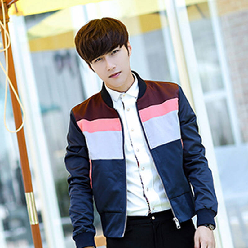 三围传说 2014秋季新款翻领 撞色 短款男士夹克