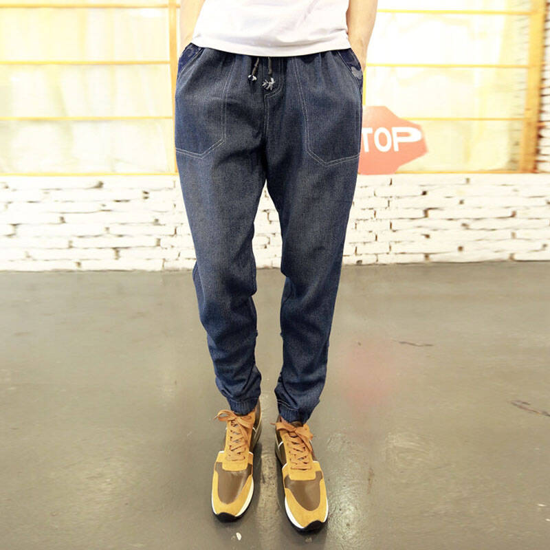 丹杰仕DANJS 秋冬季抽绳迷彩牛仔裤男拼接长