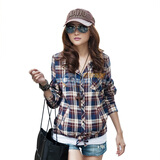 洛熙 RR 春季女装纯棉梭织长袖带帽<em>格子衬衫开</em>