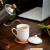一朵棠 酒店宾馆陶瓷茶杯白色会议杯金边带盖商务家用办公室喝茶杯子