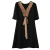卡丝拉狄（cathyladi）连衣裙新款拼接雪纺短袖喇叭袖法式网纱中长裙 黑色 M
