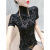 蕾丝花朵高领打底衫女短袖欧洲站2020年新款薄款高档丝绒洋气网纱上衣 黑色 M