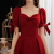麦斯贝思敬酒服新娘小个子平时可穿订婚连衣裙酒红色礼服裙女法式显瘦 酒红色 M  建议96-105斤