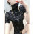 蕾丝花朵高领打底衫女短袖欧洲站2020年新款薄款高档丝绒洋气网纱上衣 黑色 M