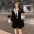 YOMC两件套 韩版女新款拼接假两件西装外套+配腰带拼接裙裤ins风套装 黑色套装_(外套+半裙) L_110-125斤