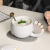 Bincoo 金边马克杯简约办公室水杯带盖勺家用女创意字母陶瓷咖啡杯子男 白色猫咪--330ml【配勺】