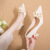 BIGTREE法式单鞋女2023夏季新款名媛淑女礼服鞋花朵水晶感尖头高跟鞋子女 米白色6厘米 34