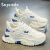 Saprede2024新款男鞋春季皮面运动跑步青少年休闲小白内增高老爹白色潮鞋 白色 42