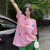 拉夏贝尔（La Chapelle）设计感重工花朵短袖T恤女夏季韩版2024新款宽松中长款白色上衣ins 粉色 均码