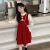 麦库兜女童加绒连衣裙冬装3-15岁儿童年服洋气背带裙套装小女孩红色公主 红色送包 130cm