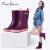 好雨时节四季舒适橡胶女式时尚中筒撞色雨鞋 女士手工高品质雨靴保暖绒套 撞色紫粉 36 相当于标准37码